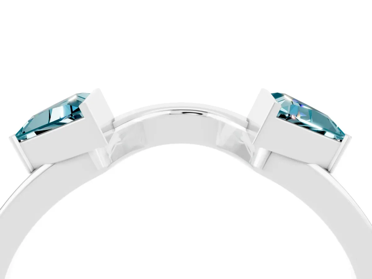 Trillion Blue Topaz Open Band Ring with Bezel Setting Platinum
