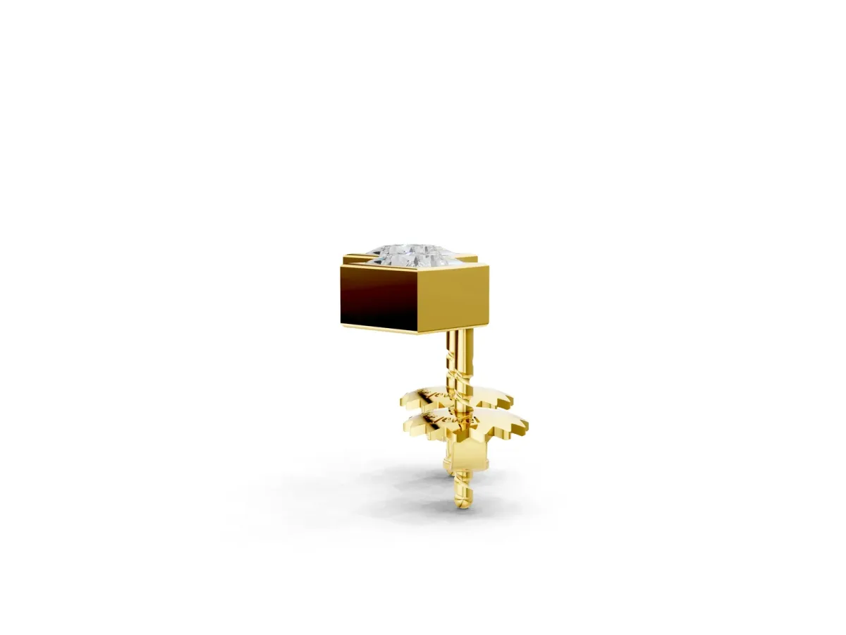 Princess Cut Bezel Set Diamond Stud Earrings Yellow gold
