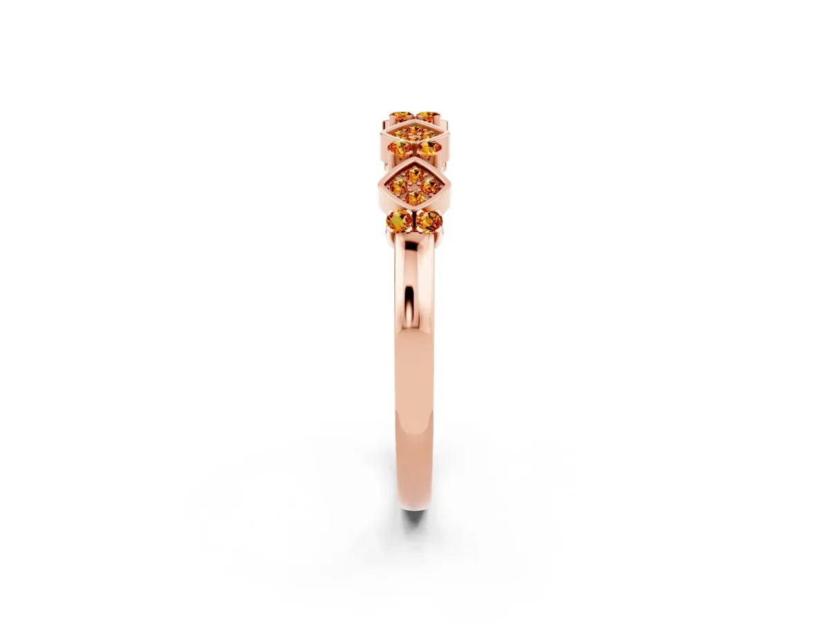 Pavé Cushion Citrine Cluster Eternity Band with Prong Setting Rose gold