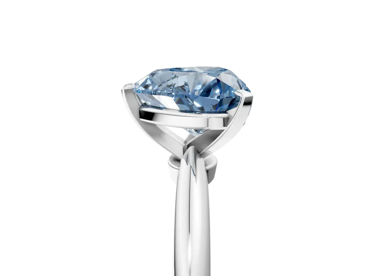 Fancy Blue Heart Cut Diamond Solitaire Ring with Six-Prong Setting and Classic Band Silver