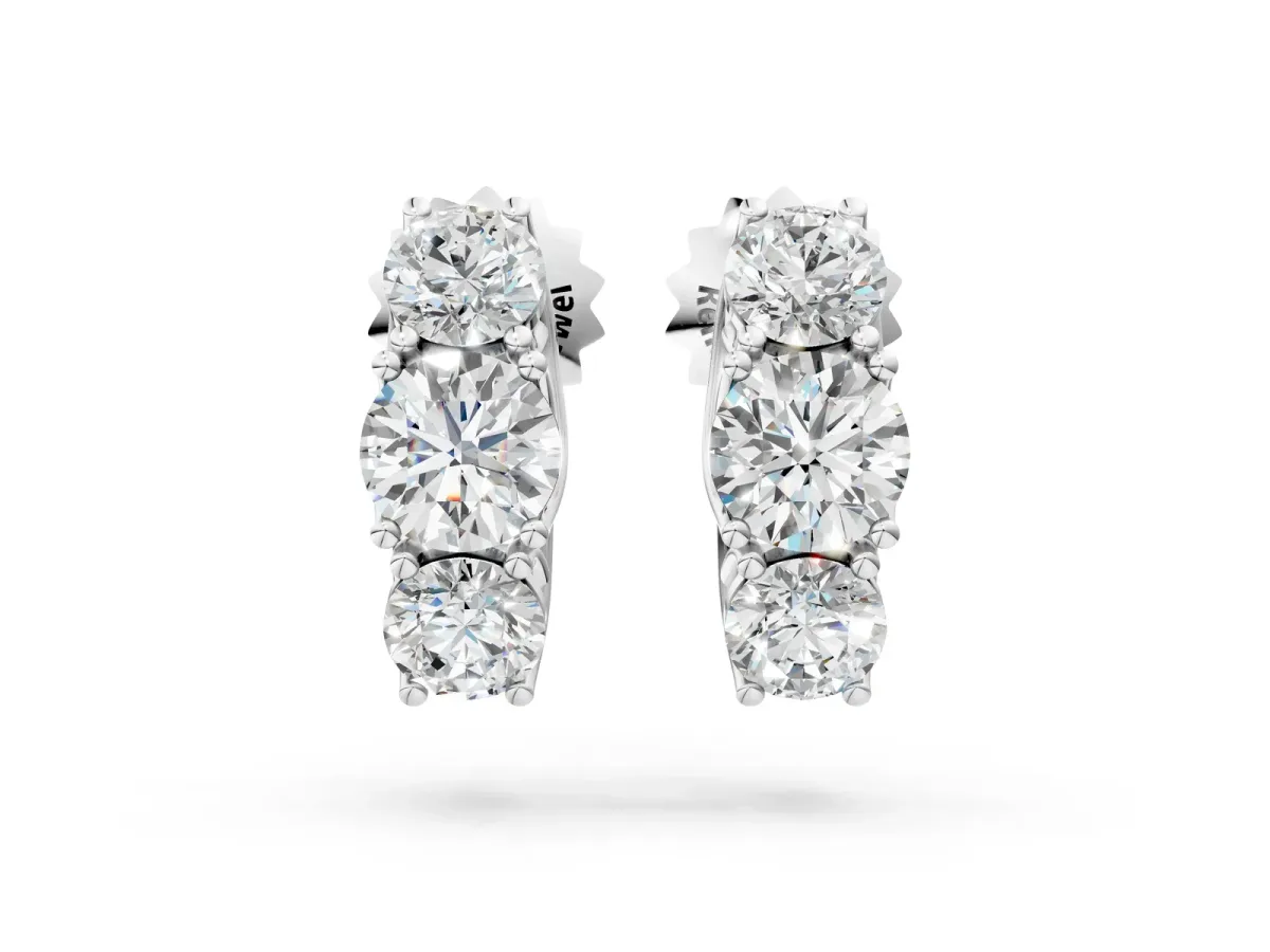 Round Diamond Prong Set Three-Stone White Gold Earrings White gold