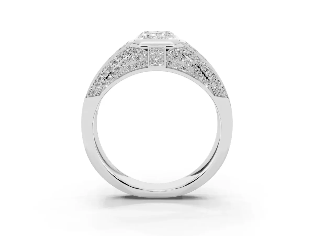 Emerald Cut Diamond Mens Ring with Side Stones White gold