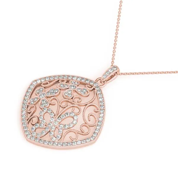 Pavé Diamond Floral Filigree Pendant Rose gold
