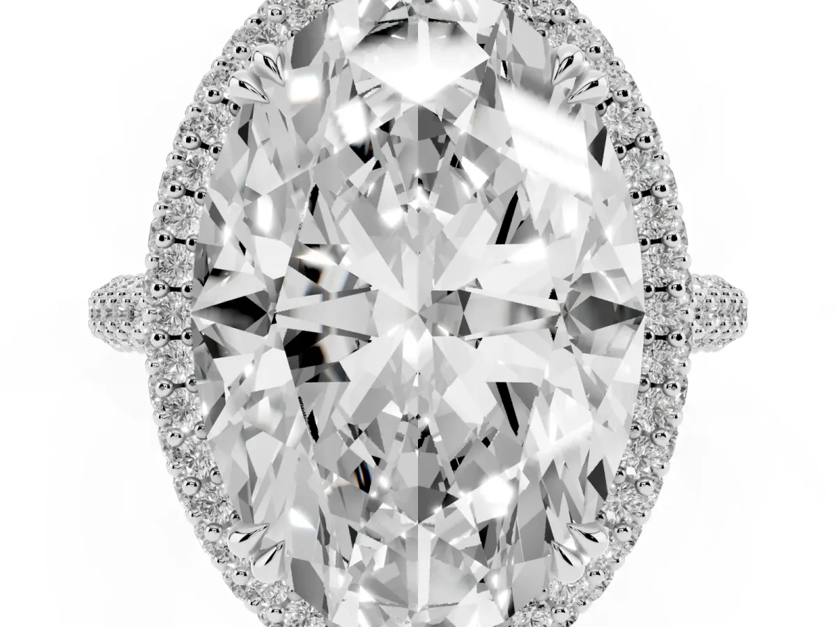 Oval Diamond Halo Ring with Round Diamond Accents Silver