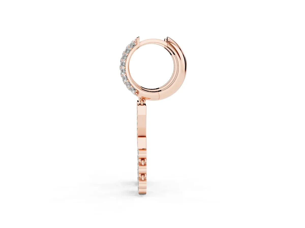 Round Diamond Initial Z Huggie Hoop Earrings Rose gold