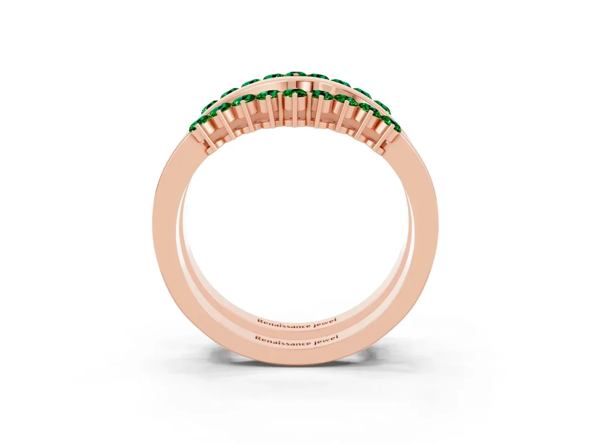 Round Emerald Chevron Contour Band with Prong Setting Rose gold