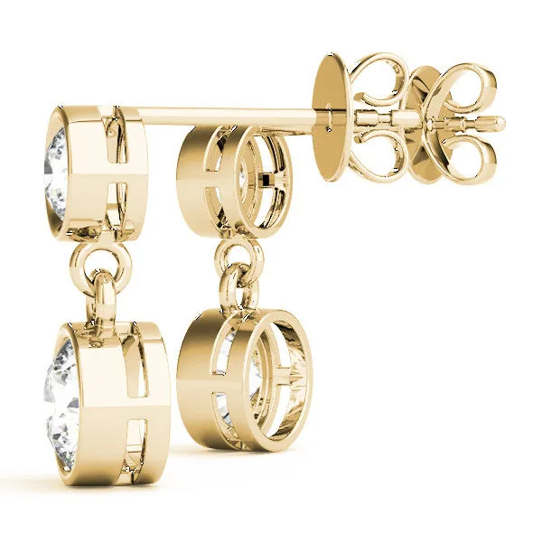 Bezel-Set Round Cut Drop Earrings with Post Back Yellow gold