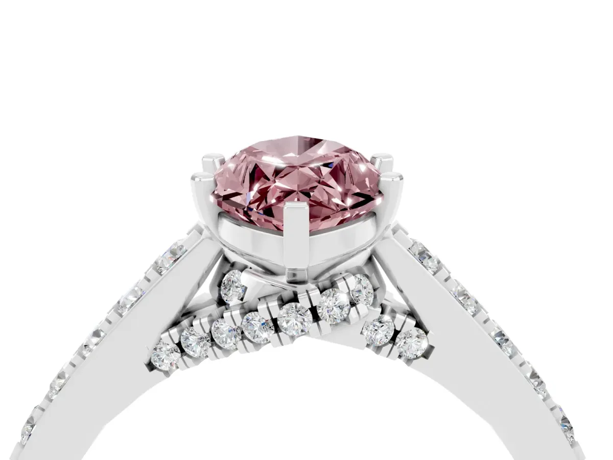 Marquise Cut Morganite Solitaire Ring with Crossover Gallery and Round Pavé Band Silver