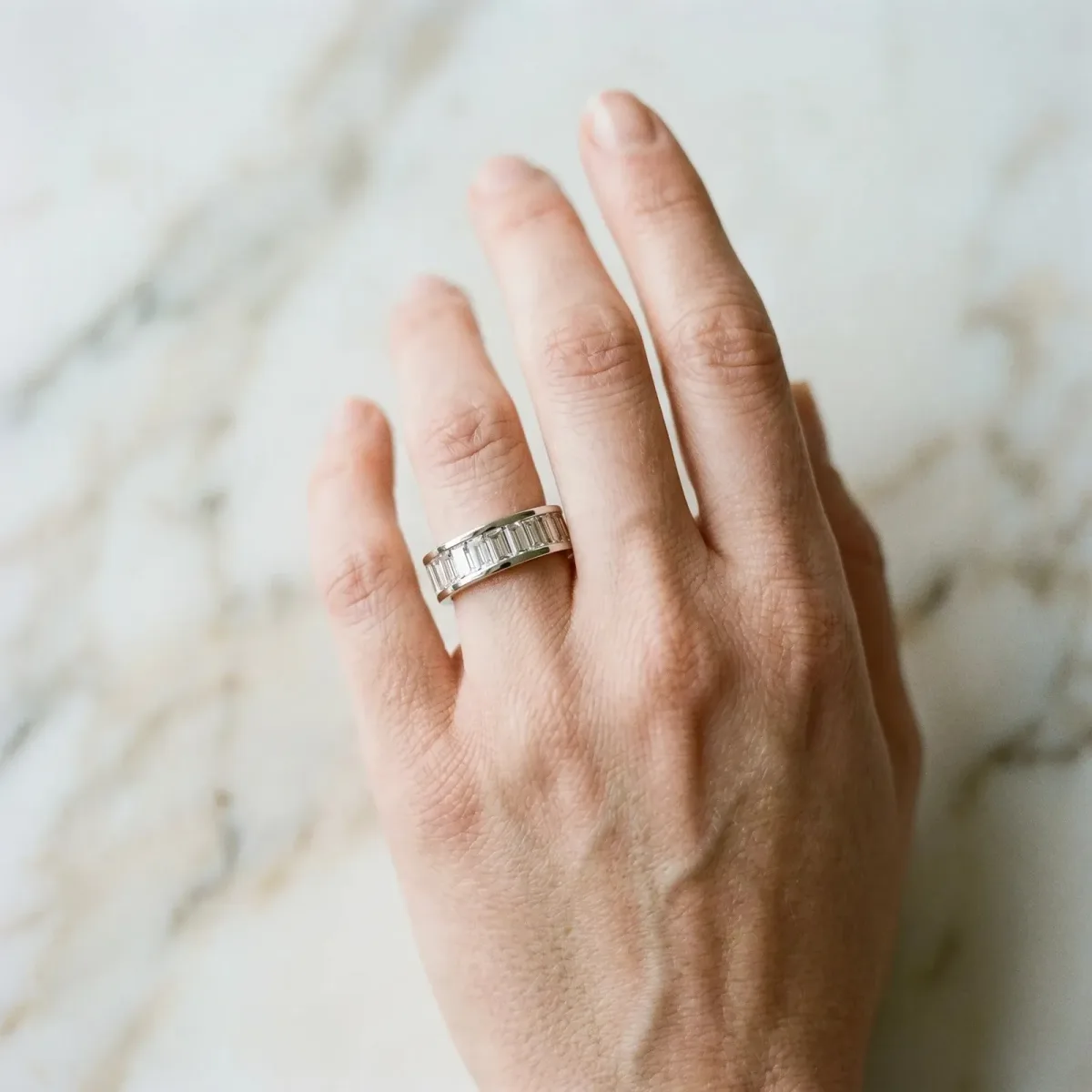 baguette Cut eternity band with channel set White gold