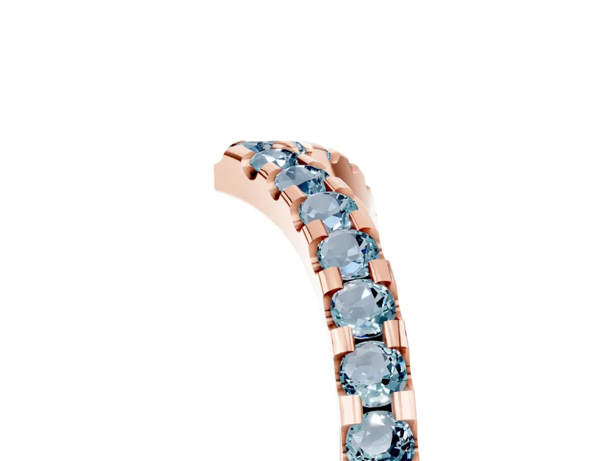 Pavé Round Aquamarine Chevron Band with Shared Prong Setting Rose gold