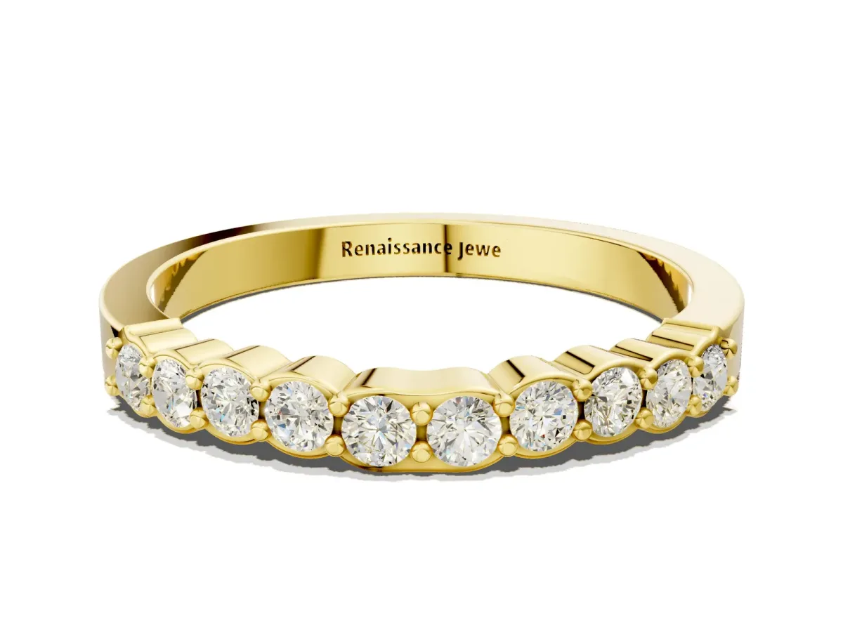 Round Diamond Half-Eternity Band with U-Prong Setting Yellow gold