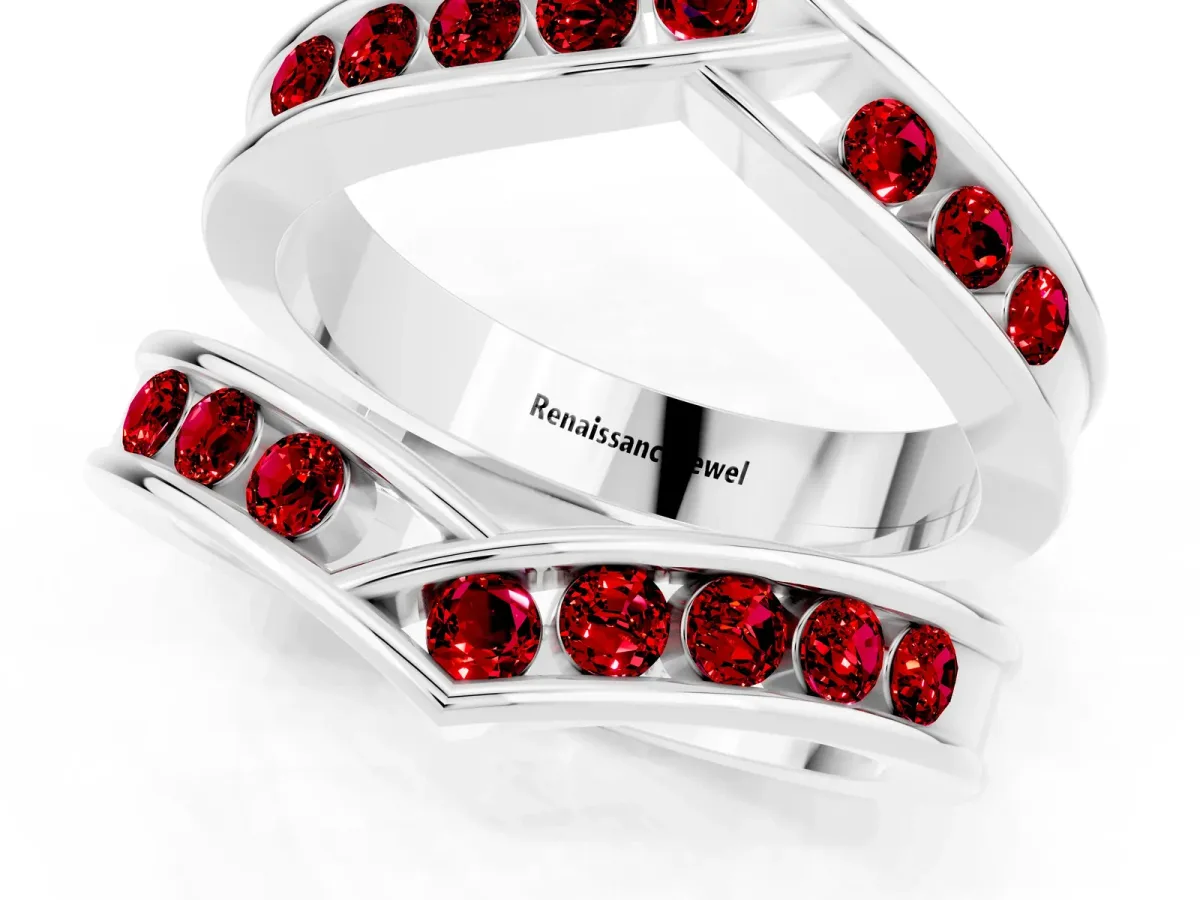 Round Ruby Channel-Set Chevron Band Platinum