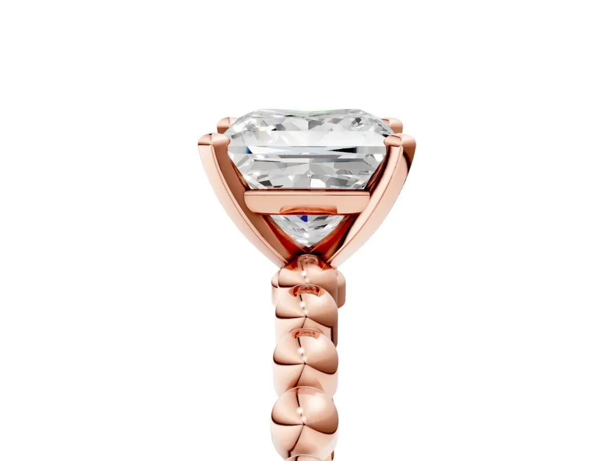 Princess Cut Diamond Solitaire Ring with Beaded Band and Prong Setting Rose gold