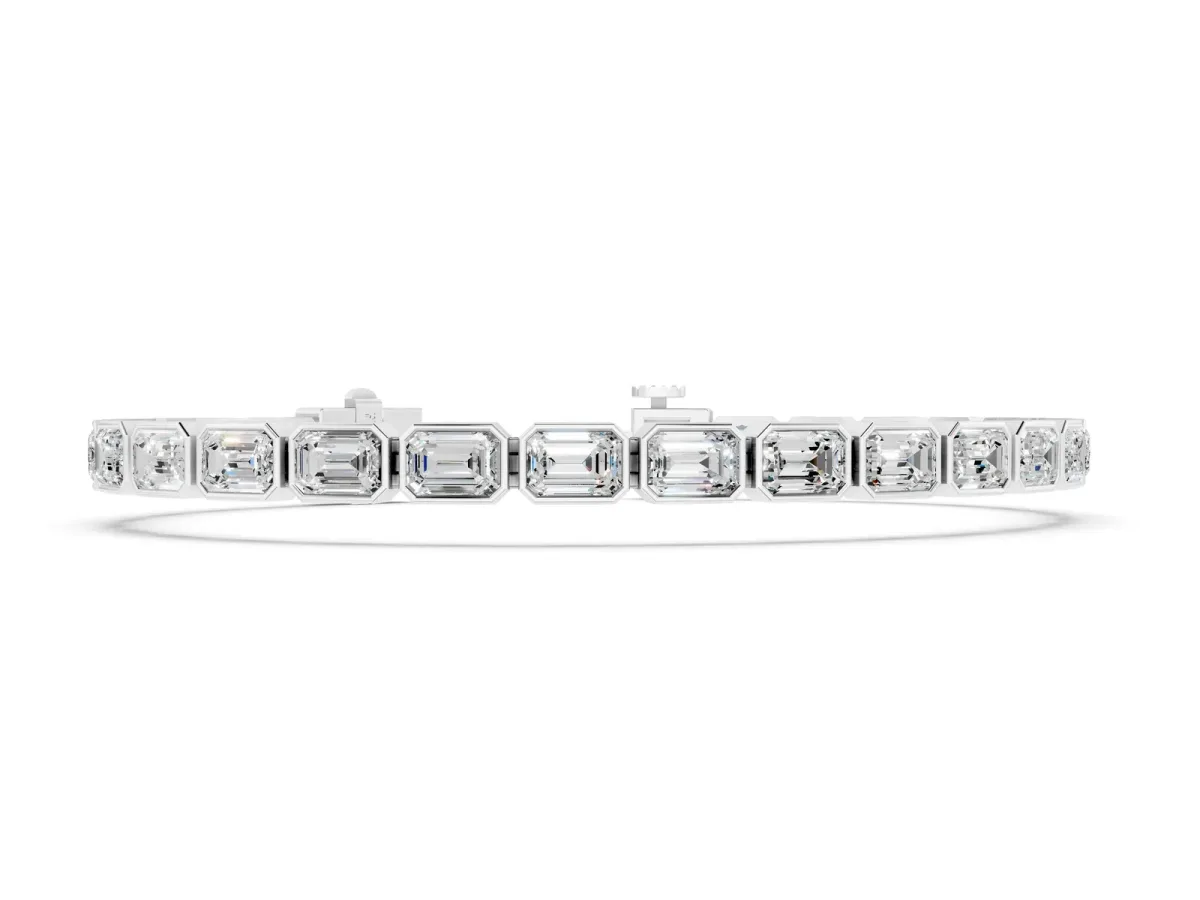 East-West Emerald Cut Diamond Tennis Bracelet with Bezel Setting Silver