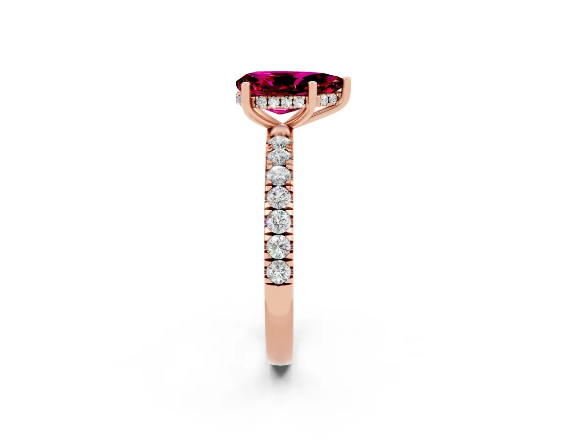 Pear Cut Garnet Pave Band Solitaire Ring with Round and Prong Setting Rose gold