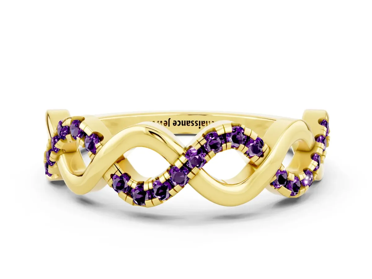 Twist Infinity Round Amethyst Band with Pavé Setting Yellow gold