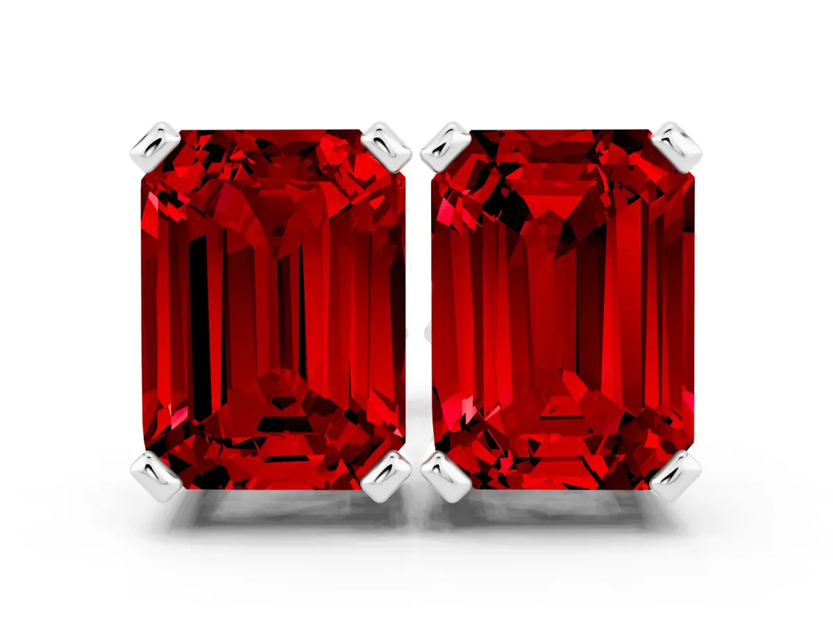 Emerald Cut Ruby Stud Earrings White gold