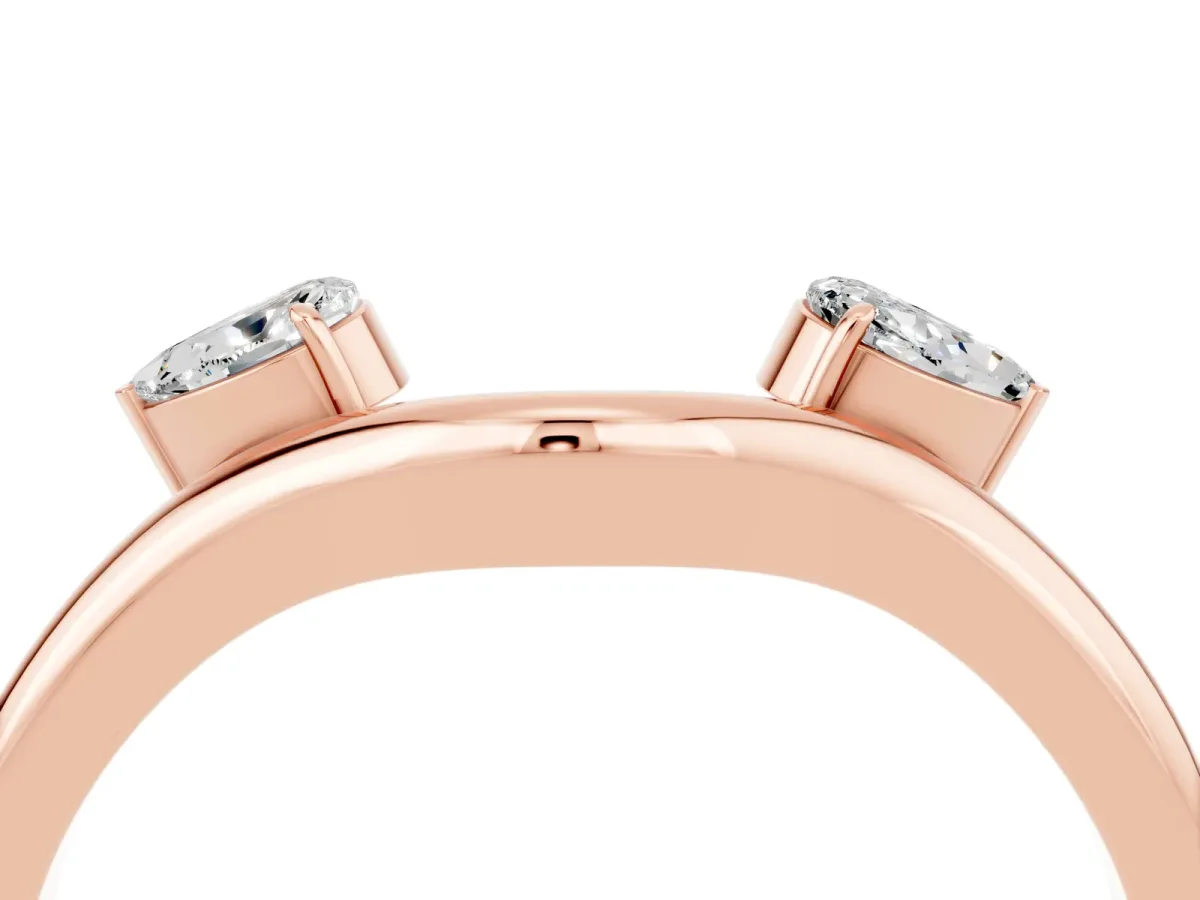 Pear Cut Moissanite Two-Stone Open Band Ring with Prong Setting Rose gold