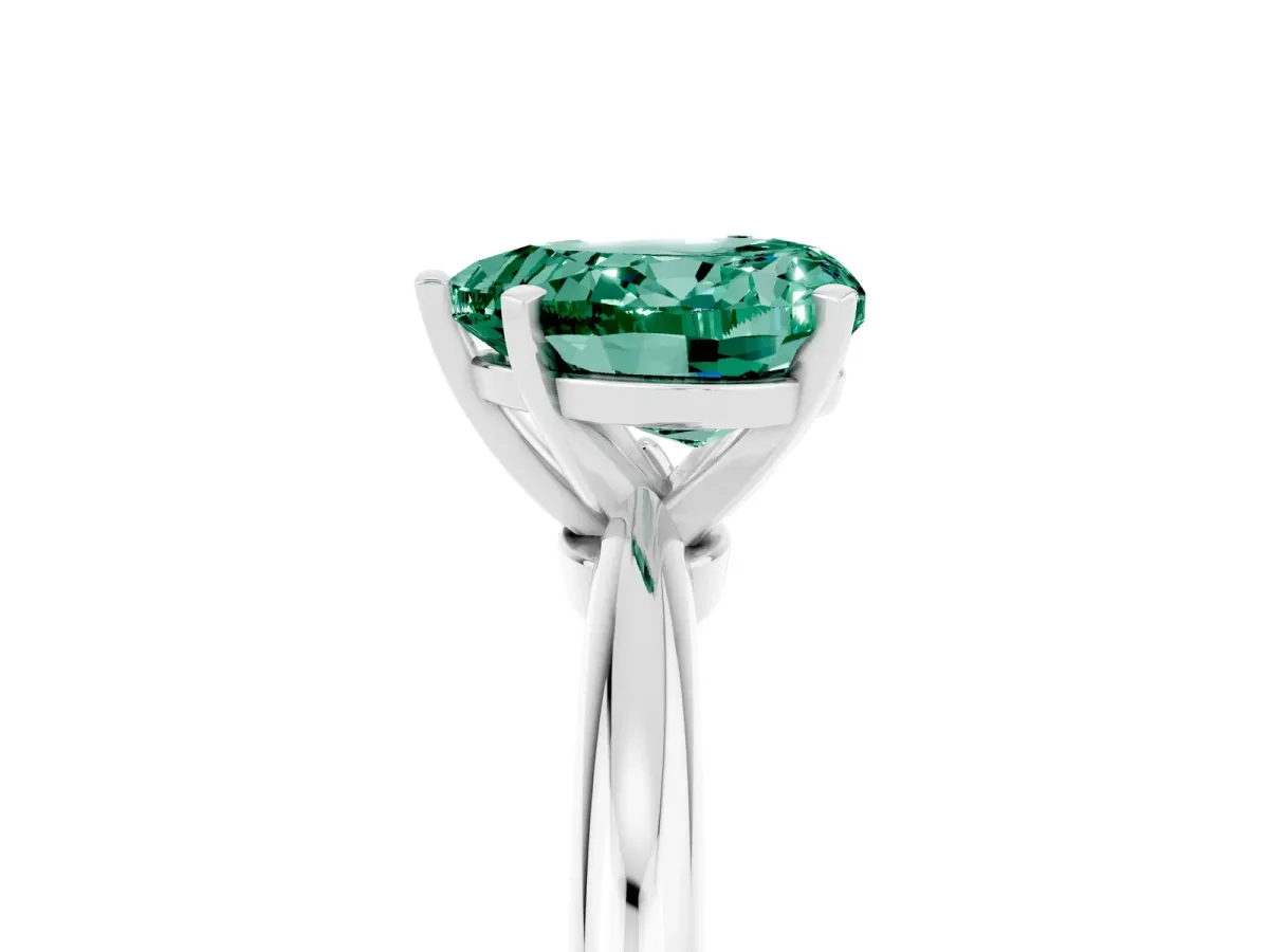 Heart Cut Green Sapphire Solitaire Ring with Six-Prong Setting and Classic Band Silver