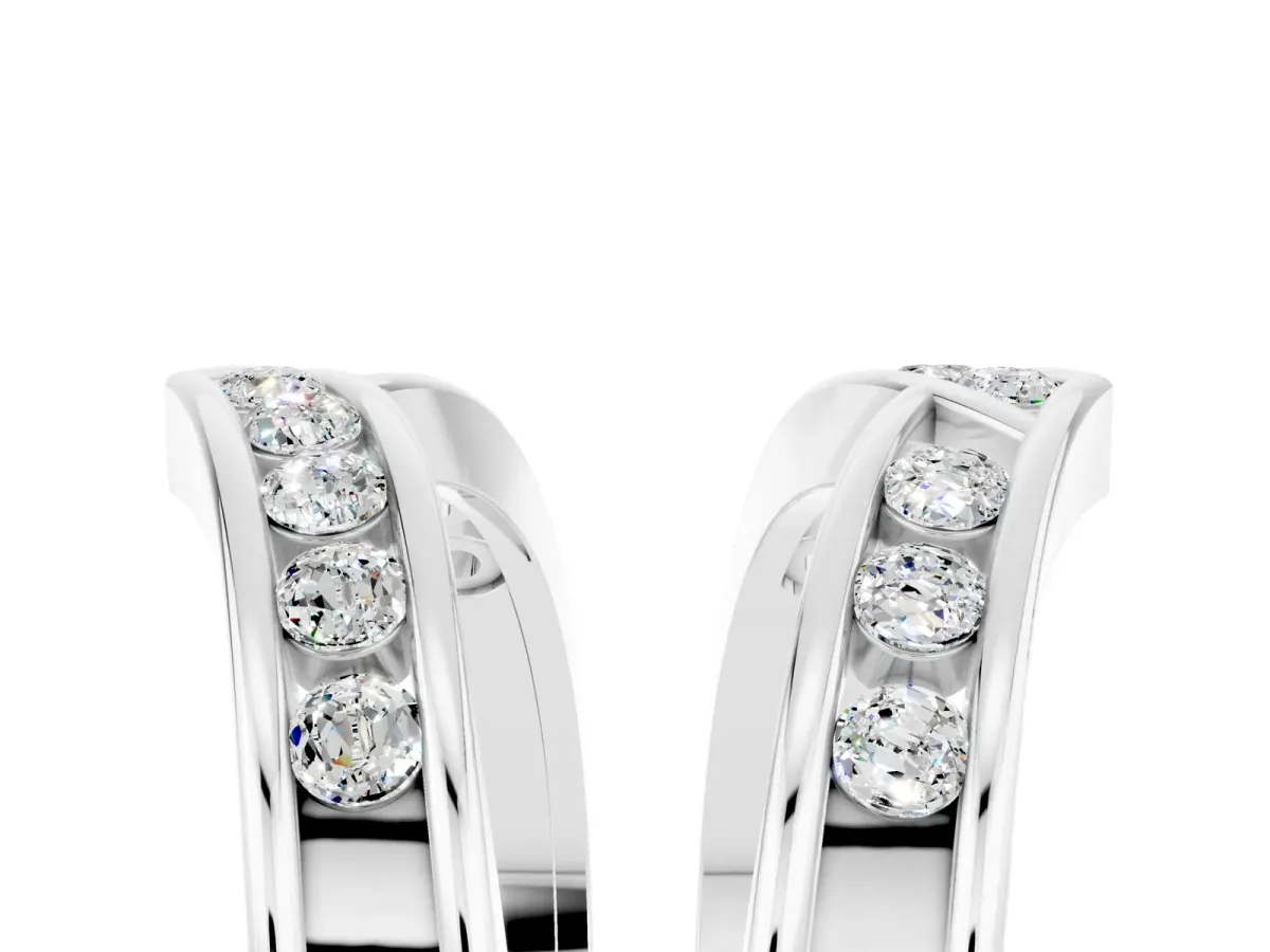 Round Moissanite Channel-Set Chevron Band Platinum