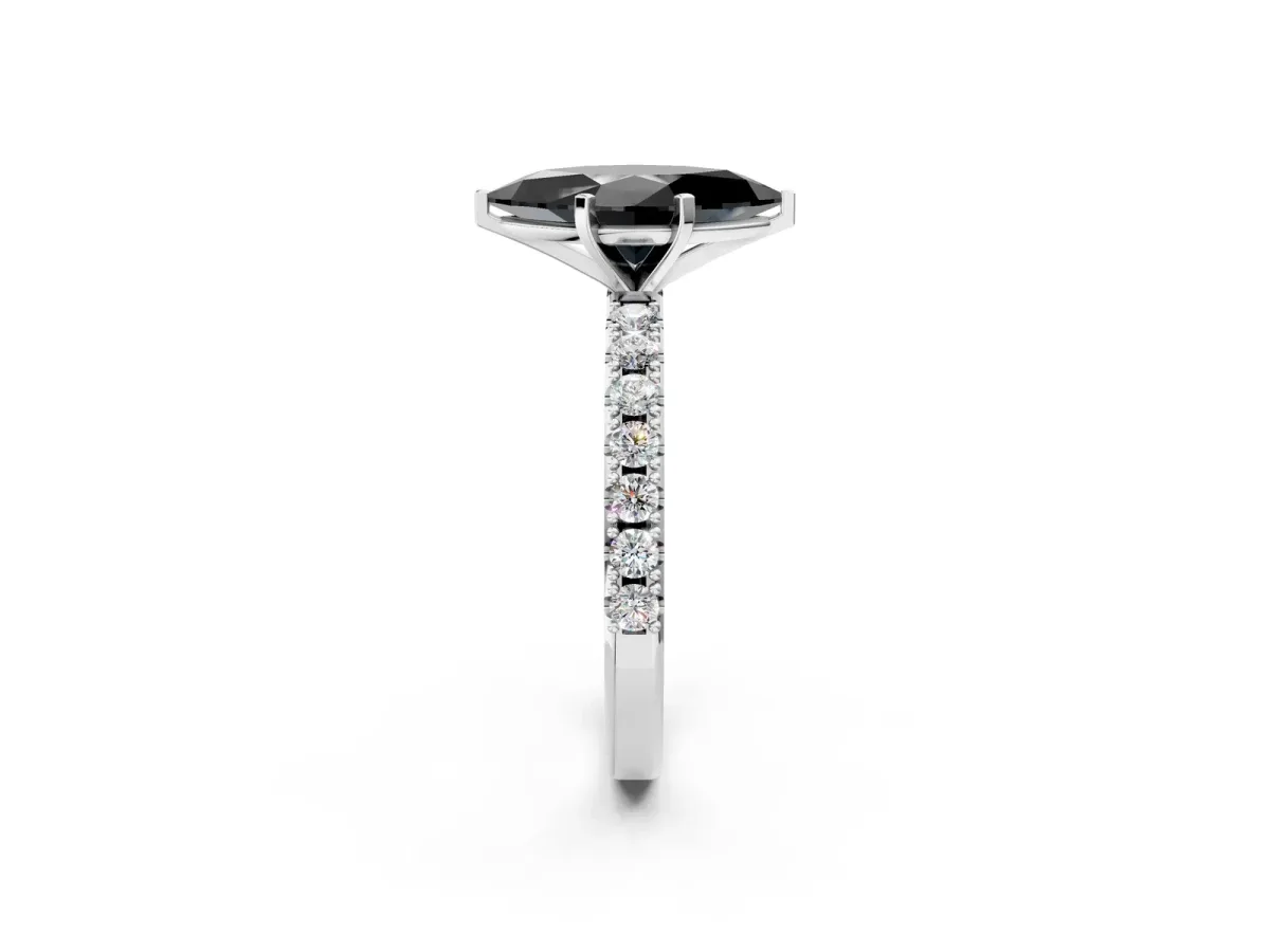 Fancy Black Marquise Cut Diamond Solitaire Pavé Band with Four-Prong Setting Silver