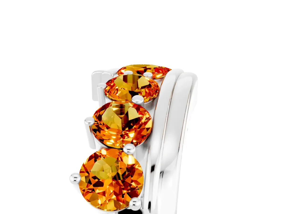 Round Citrine Wave Band with Channel and Shared Prong Setting White gold
