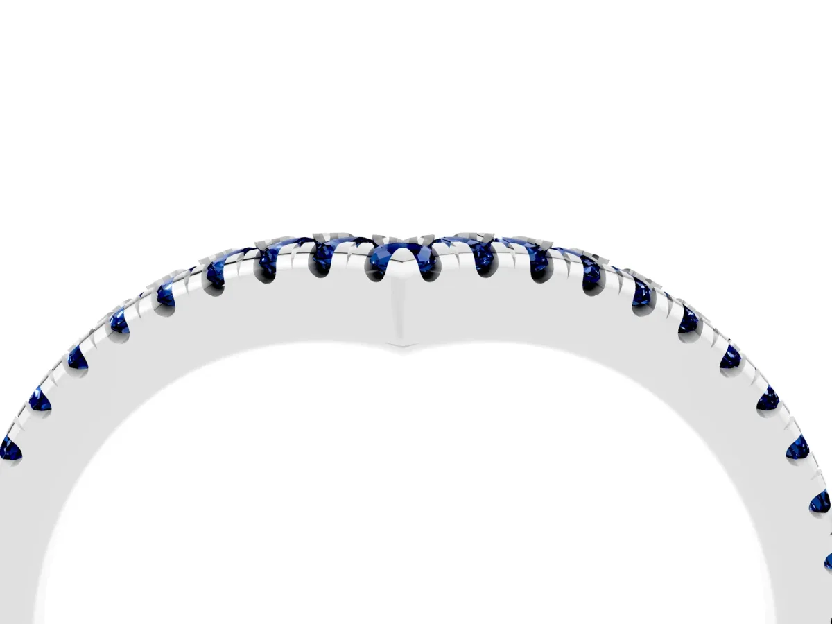 Pavé Round Blue Sapphire V-Shaped Chevron Band with Shared Prong Setting White gold