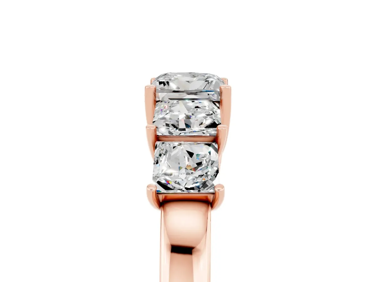 Princess Cut Five-Stone Moissanite Ring with Classic Prong Setting Rose gold