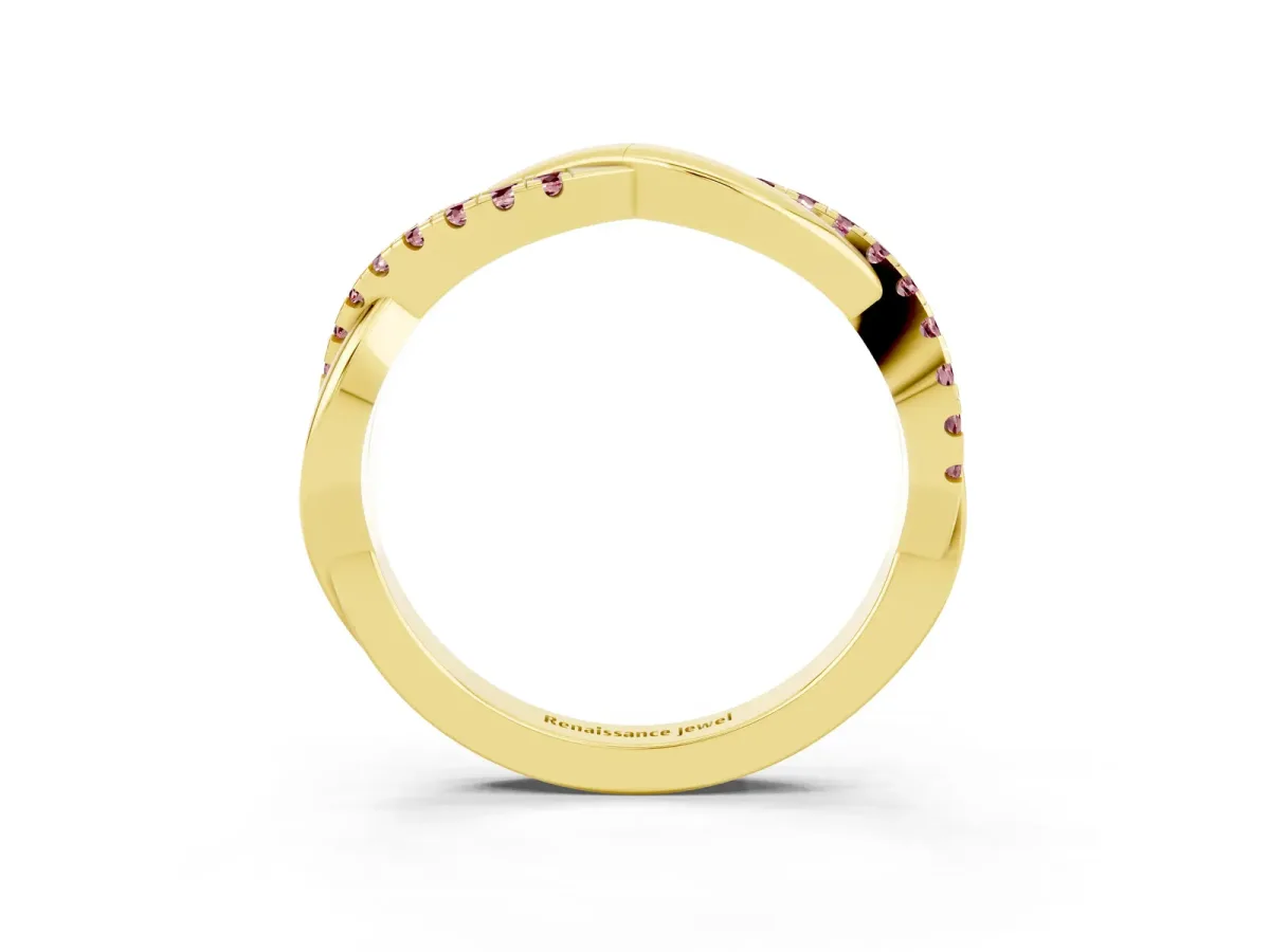 Round Morganite Twisted Infinity Band with Prong Setting Yellow gold