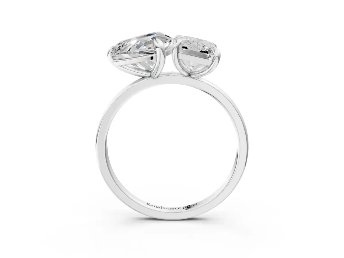 Radiant and Heart Toi Moi Ring with Prong Setting and Plain Band Silver