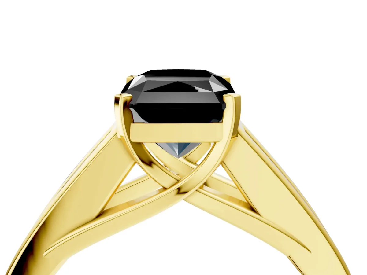 Fancy Black Radiant Cut Cut Channel Set Solitaire Ring with Four-Prong Setting Yellow gold