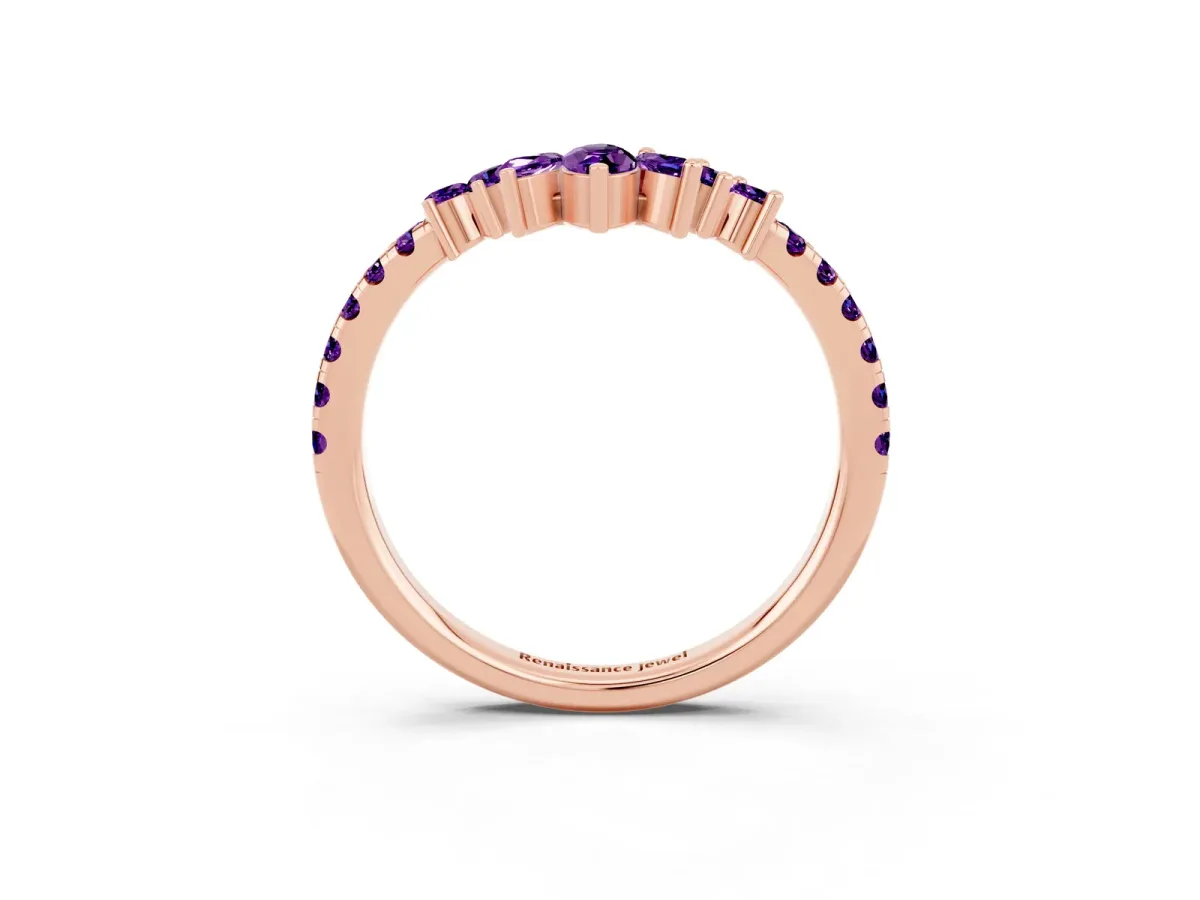 Chevron Marquise and Round Amethyst Open Band with Prong Setting Rose gold