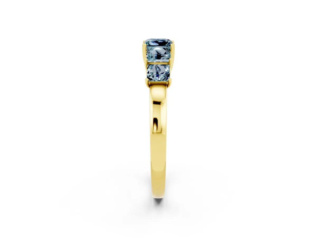 Princess Cut Five-Stone Aquamarine Ring with Classic Prong Setting Yellow gold