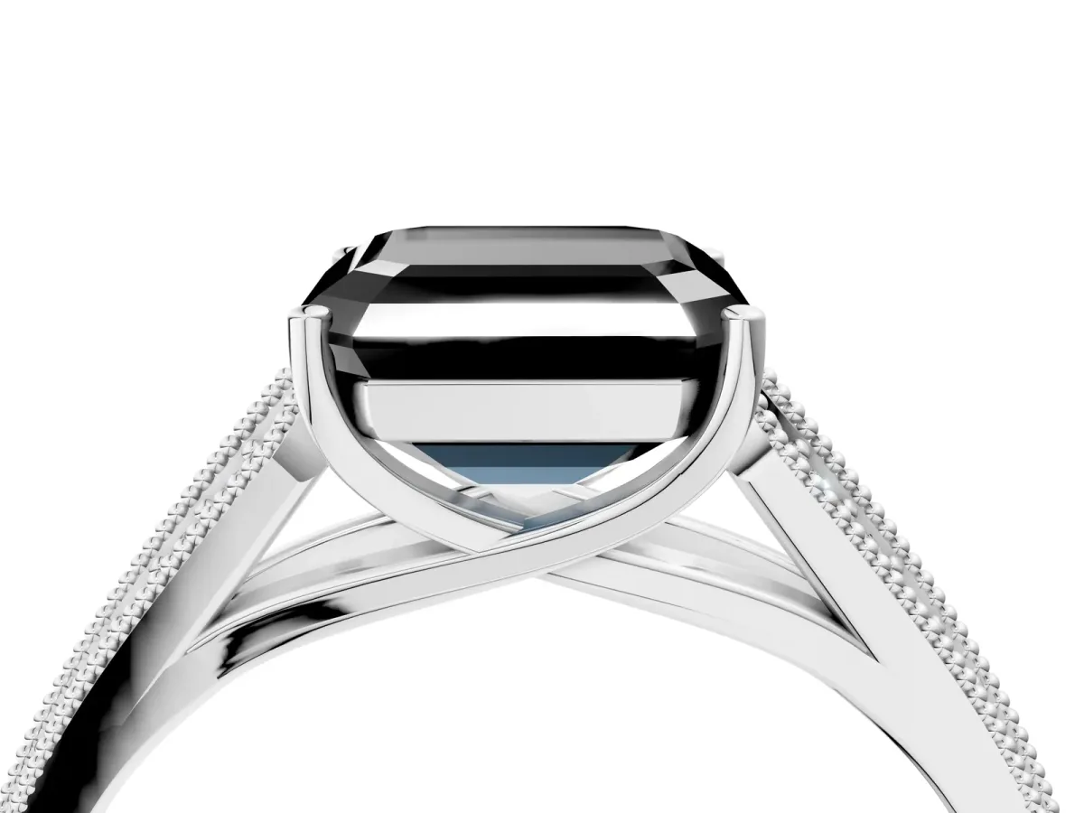 Fancy Black Asscher Cut Cut Pave Split Shank Engagement Ring with Four-Prong Setting Platinum