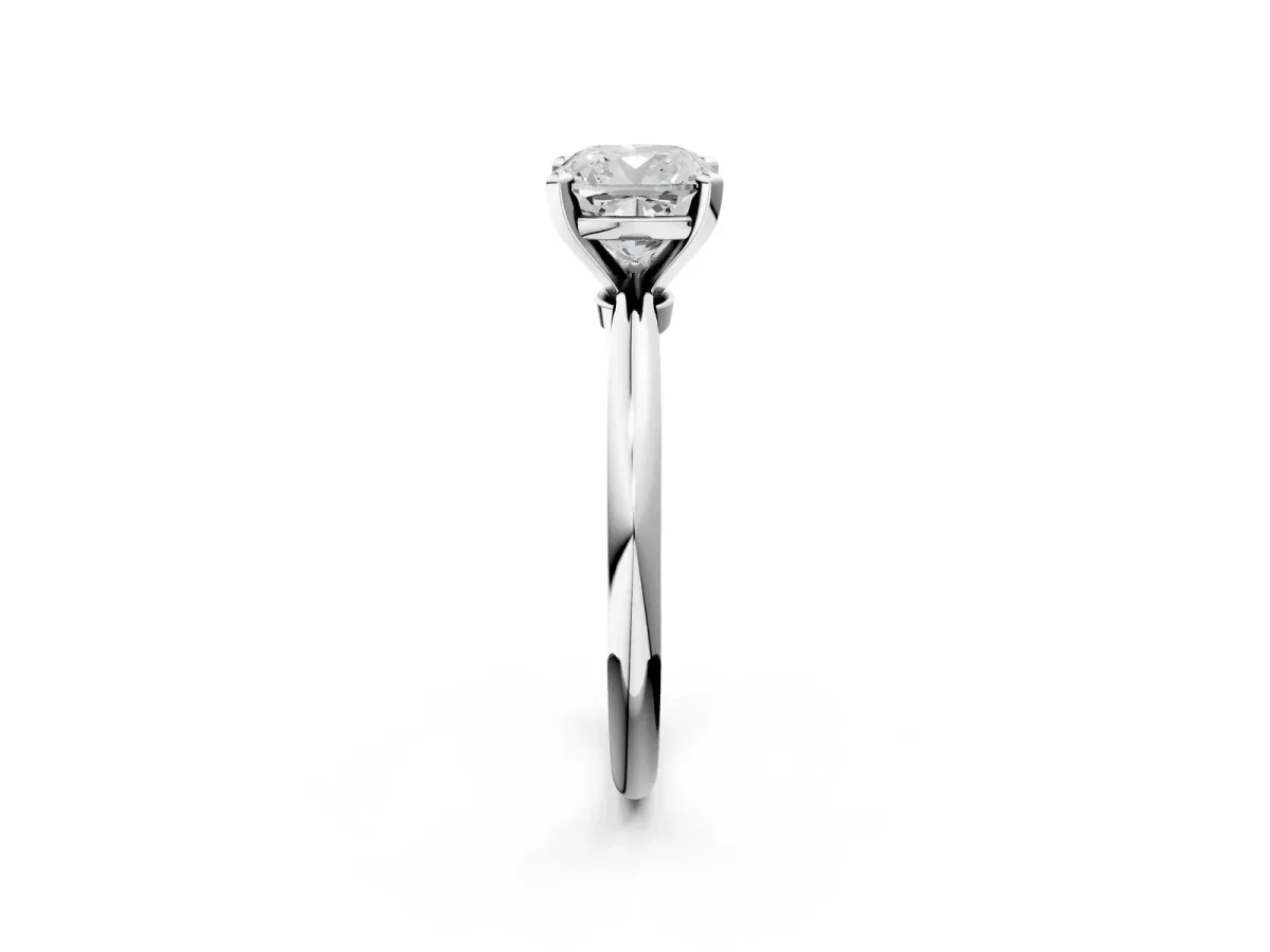 Cushion Cut Diamond Solitaire Ring with Six-Prong Setting and Classic Band Platinum