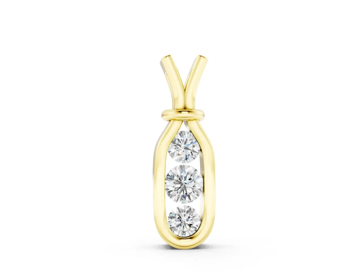 Three-Stone Round Diamond Bezel Pendant Yellow gold