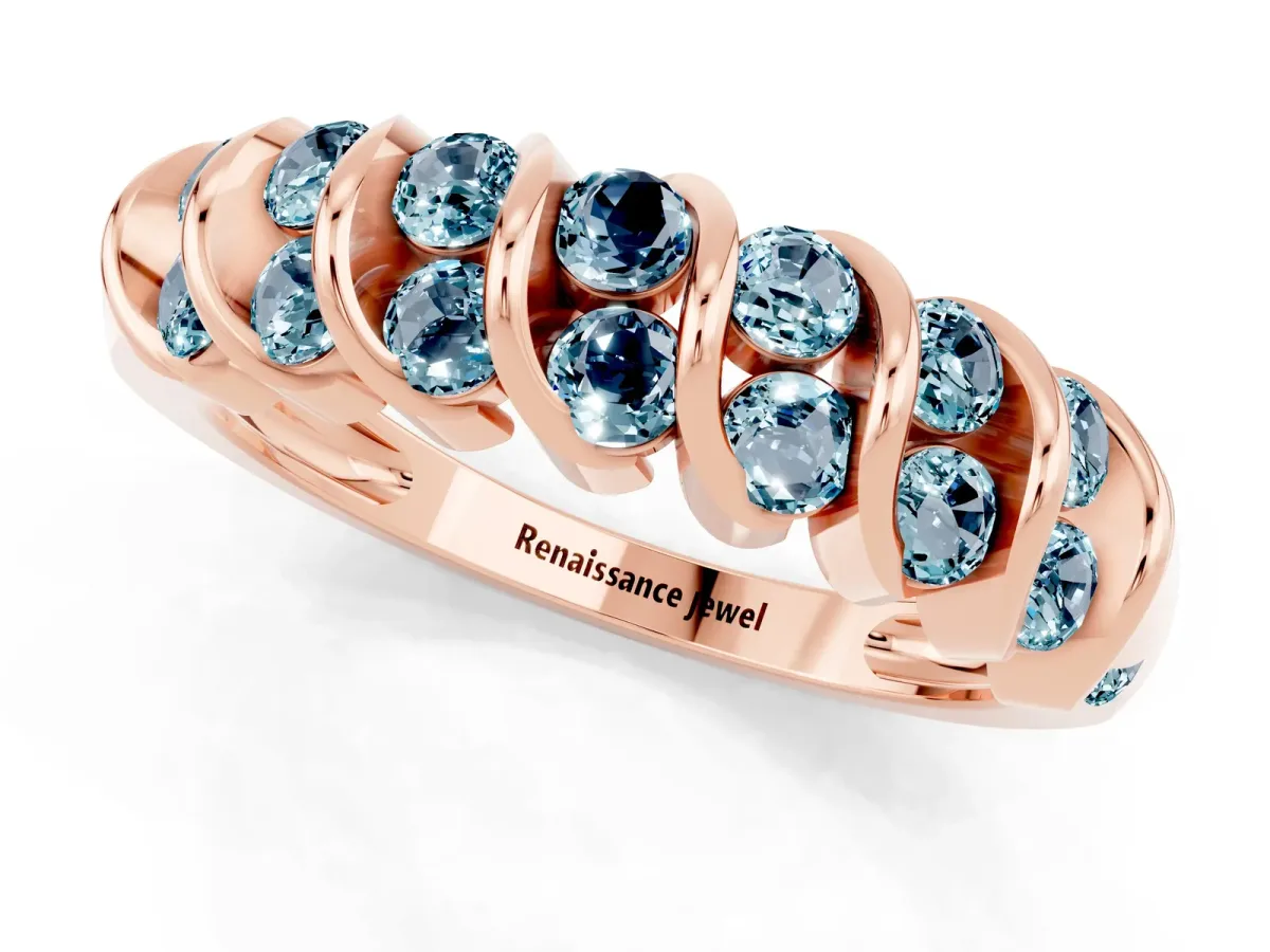 Channel Set Round Aquamarine Multi-Row Band Rose gold