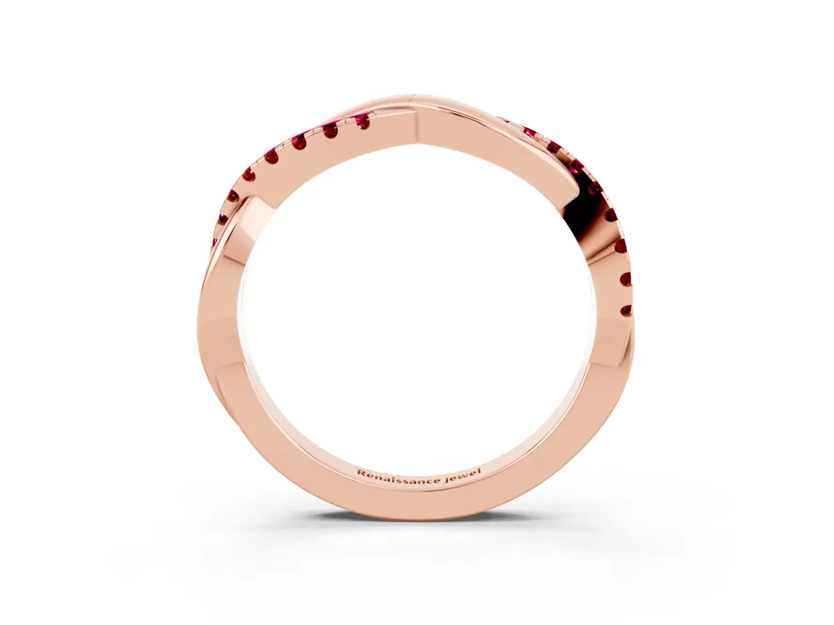Round Garnet Twisted Infinity Band with Prong Setting Rose gold