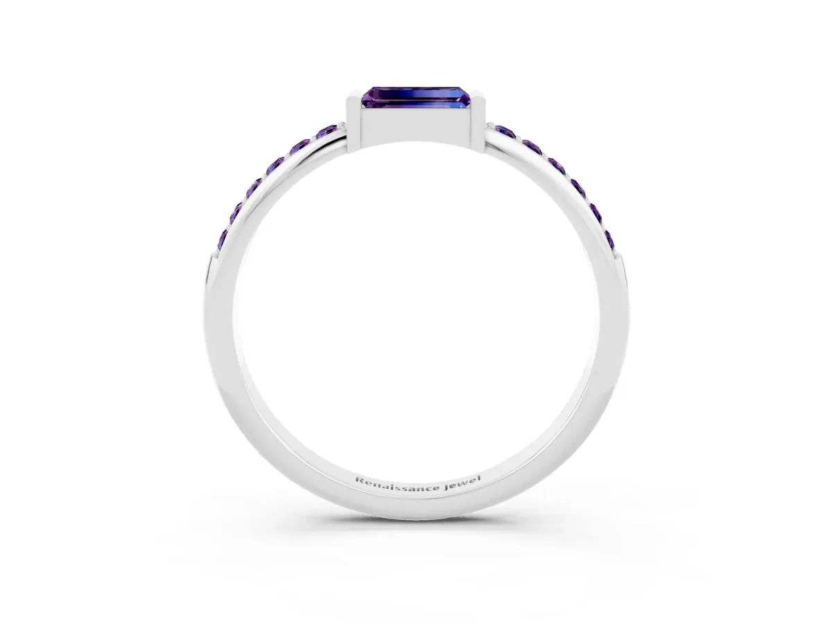 Baguette Amethyst Pavé Band with Bar Setting Platinum