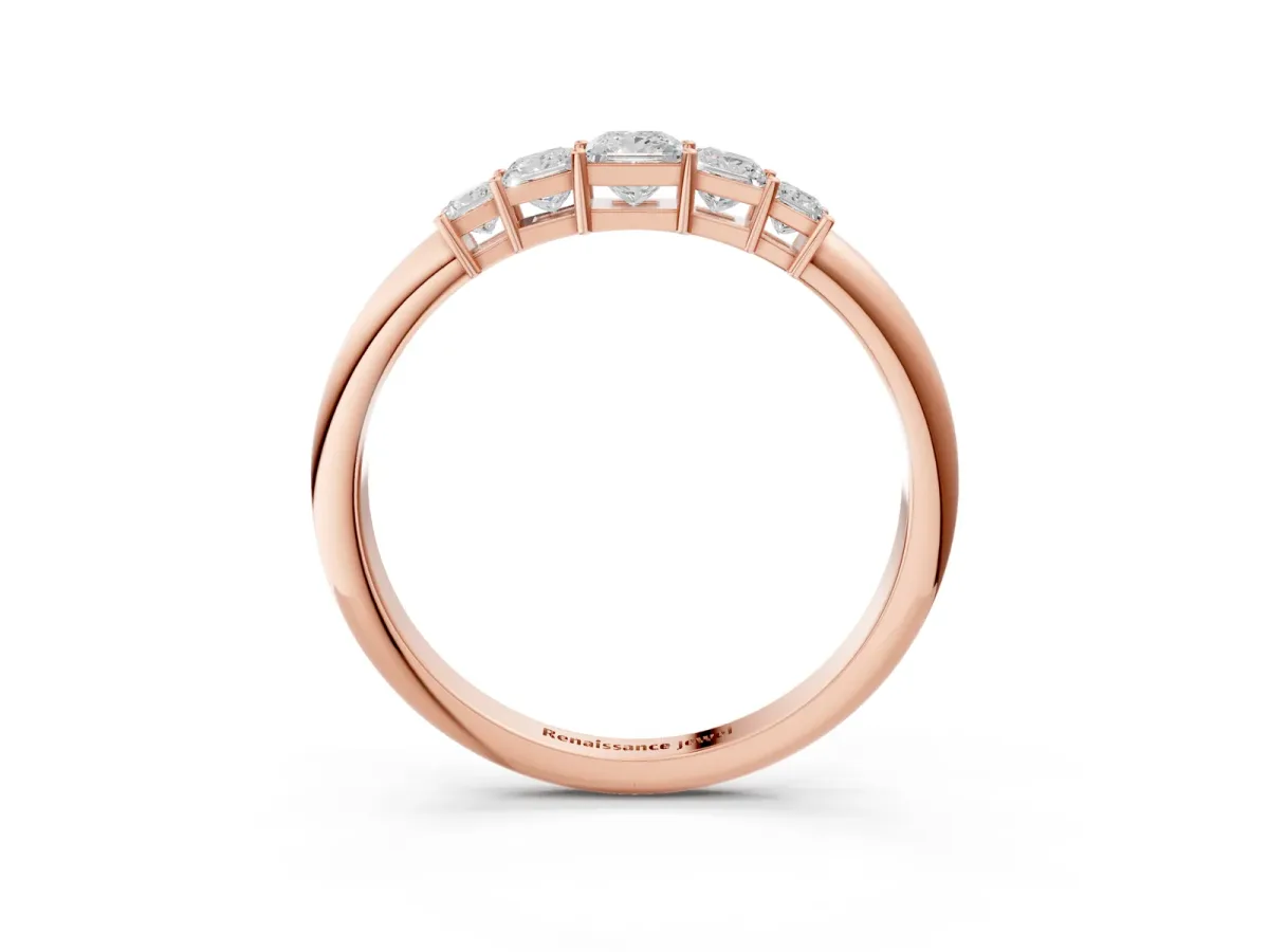 Princess Cut Five-Stone Prong Set Diamond Band Rose gold