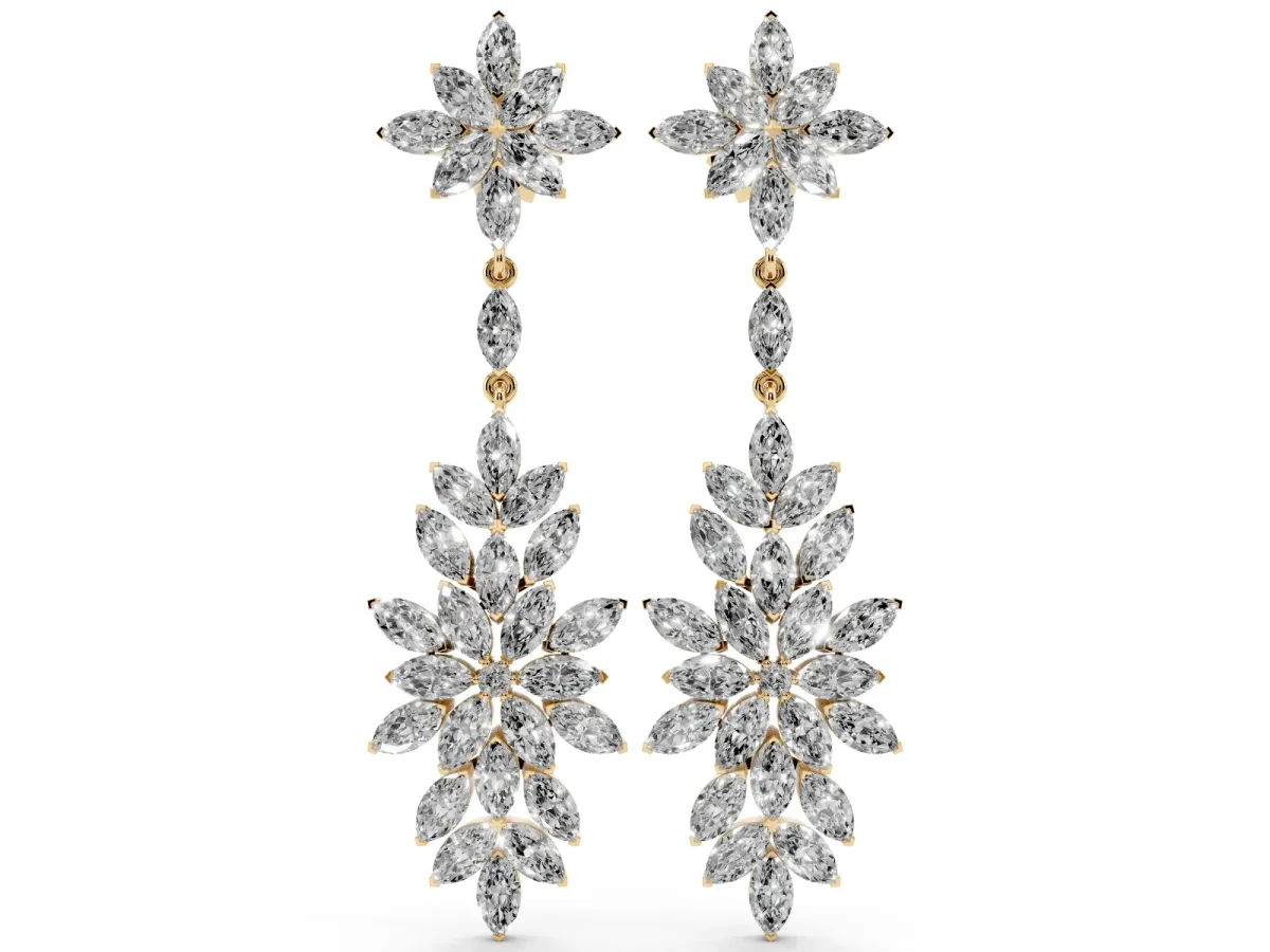Marquise Diamond Floral Dangle Earrings Yellow gold