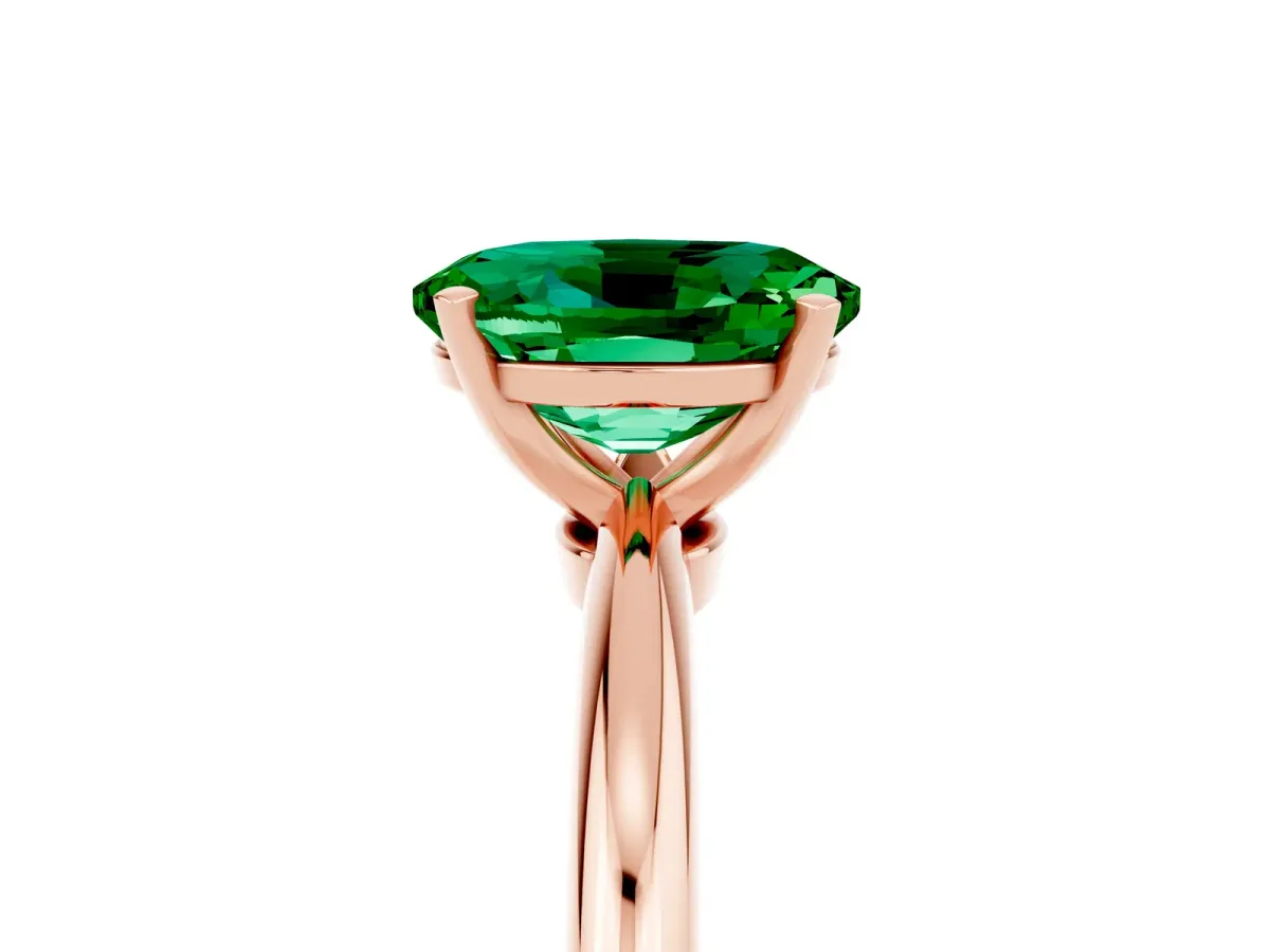 Oval Cut Emerald Solitaire Ring with Six-Prong Setting and Classic Band Rose gold