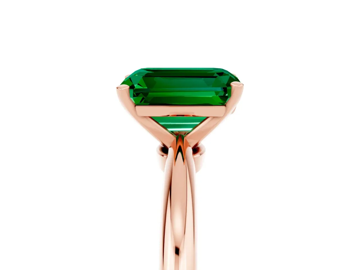 Emerald Cut Emerald Solitaire Ring with Six-Prong Setting and Classic Band Rose gold