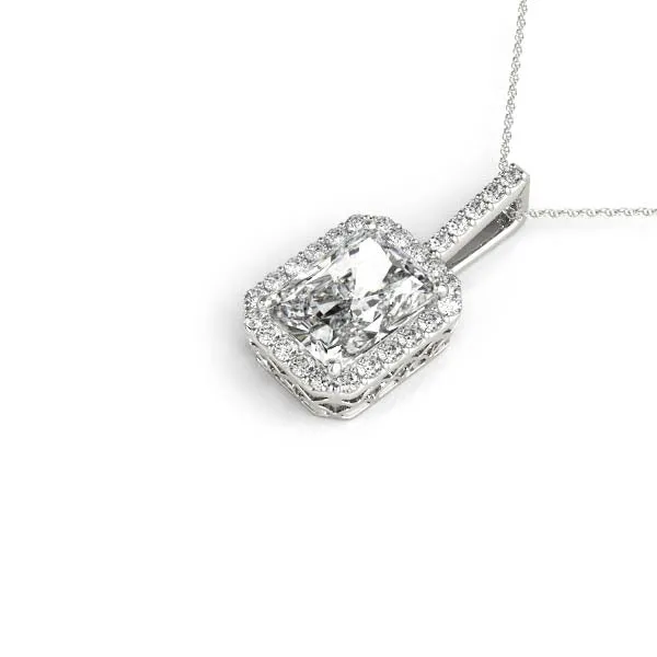 Halo Emerald-Cut Prong Set Pendant White gold