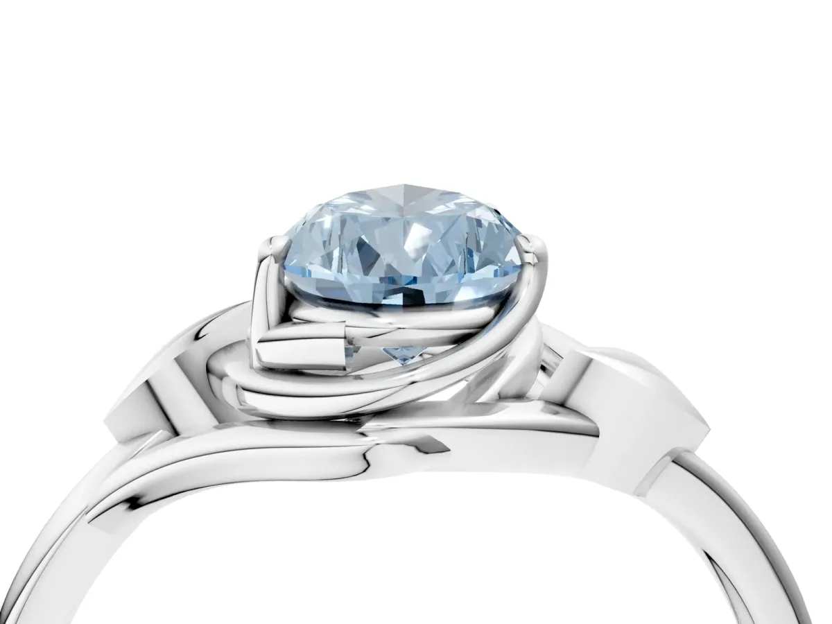 Fancy Blue Pear Cut Diamond Solitaire Ring with Twist Band and Four-Prong Setting Platinum