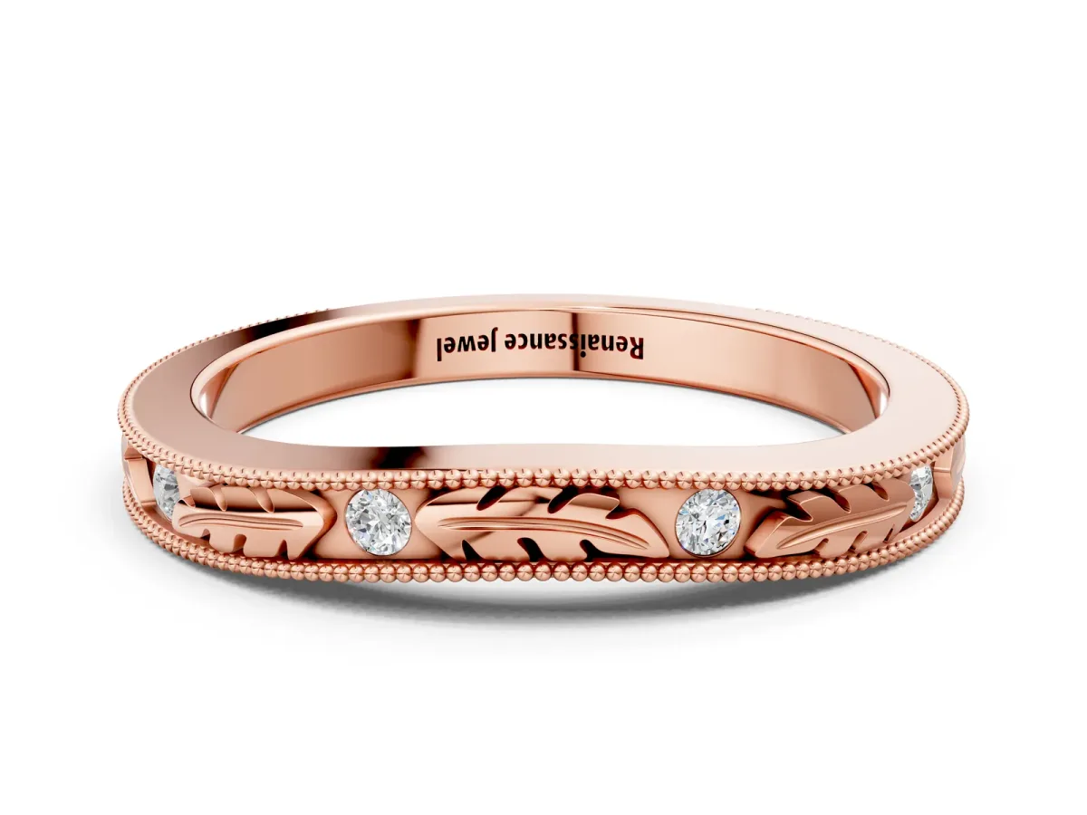 Milgrain Bezel Set Round Diamond Eternity Band Rose gold