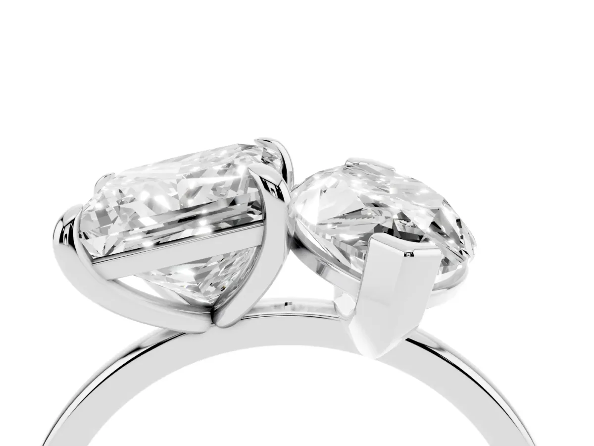 Marquise and Princess Toi Moi Ring with Prong Setting and Plain Band Silver