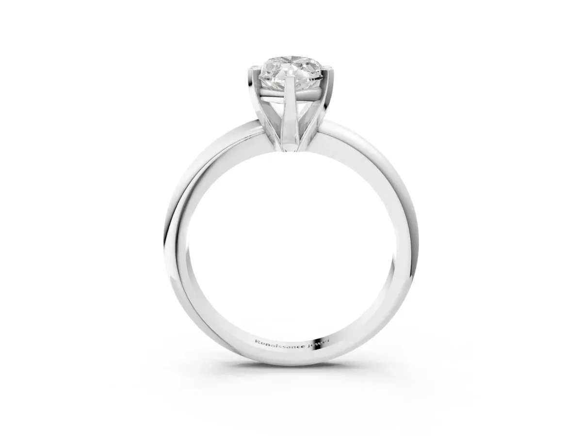Marquise Cut Diamond Solitaire Engagement Ring with Round Band and Four-Prong Setting Silver