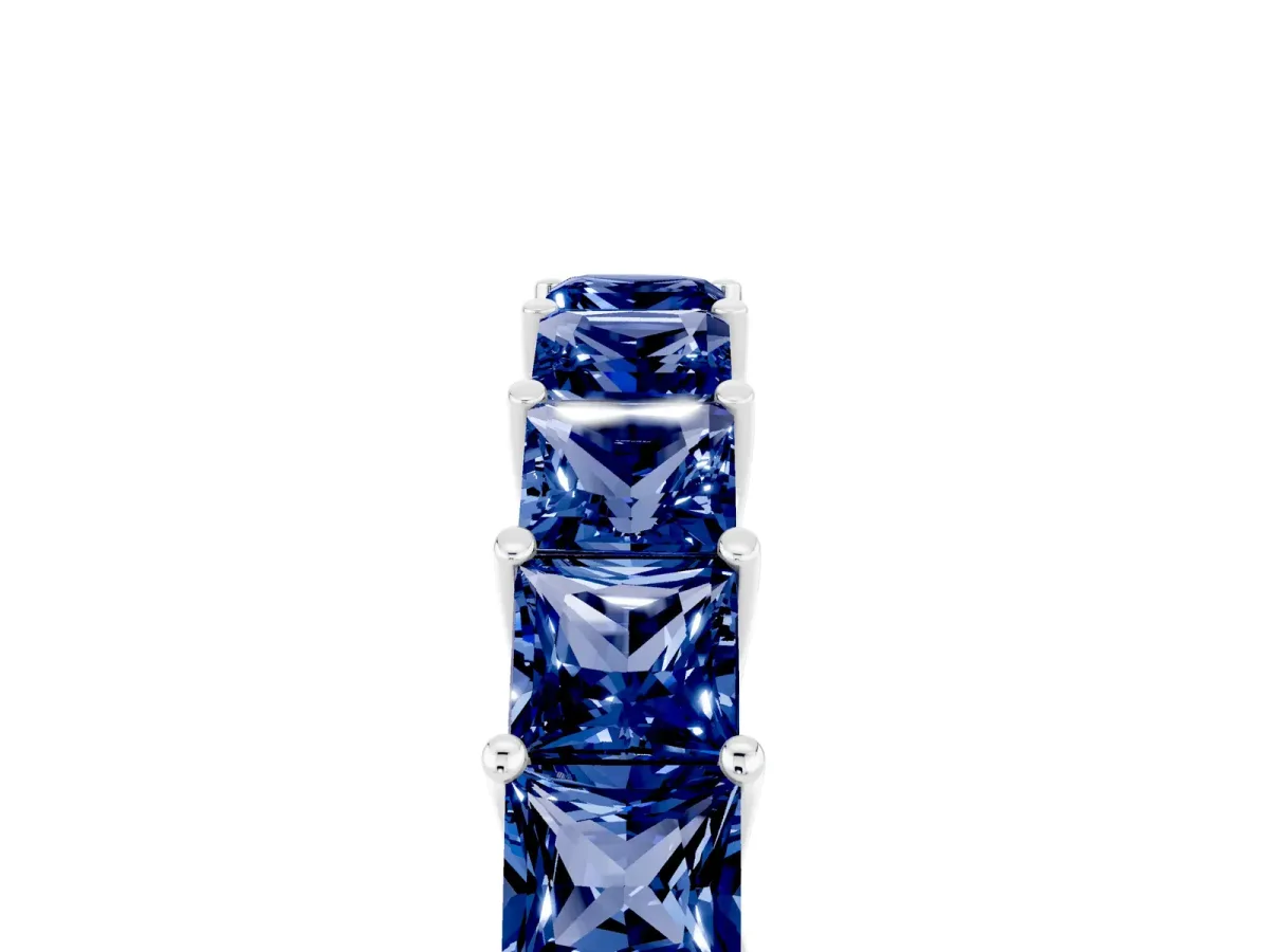 Princess Cut Blue Sapphire Channel-Set Eternity Band with Prong Setting Silver