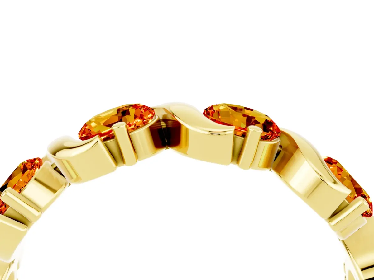 Round Citrine Half Eternity Band with Wave Prong Setting Yellow gold